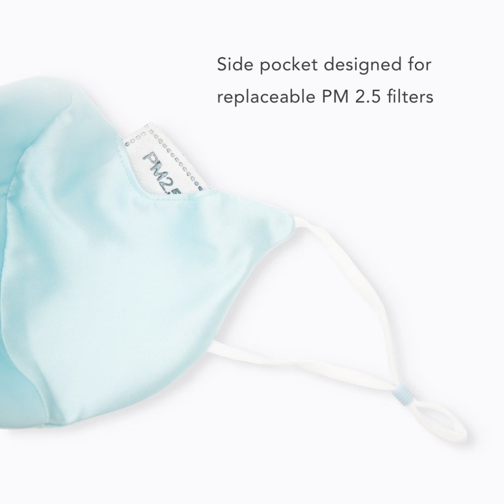 100% Mulberry Silk Face Mask, Washable, Blue - Picture 5 of 12